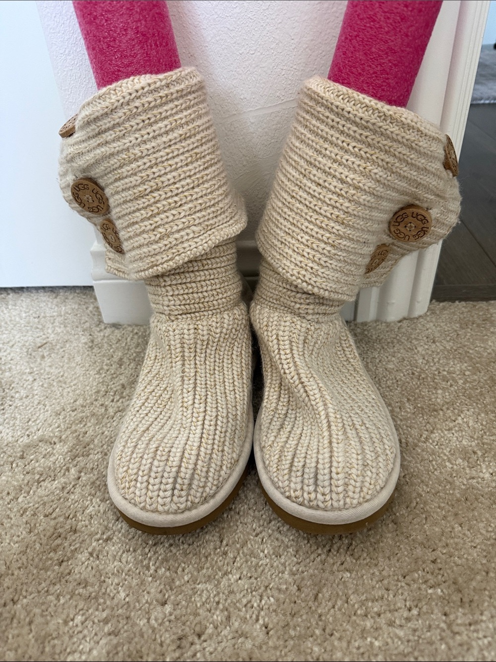 UGG Cream Knit Button Fold-Over Boots